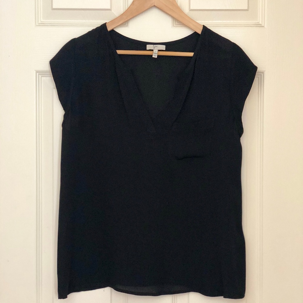 JOIE Rubina Black Silk V-neck Top Size Small